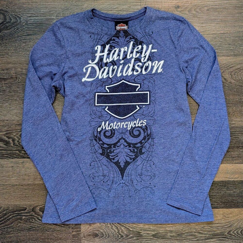 Women's Harley Davidson Long Sleeve Graphic Shirt Branded Logo Purple Size Small